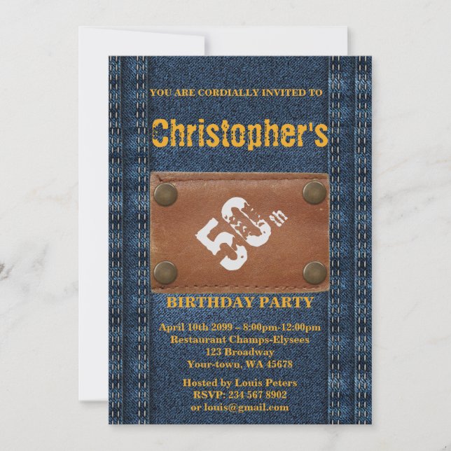 50th,Birthday Party Man,Invitation Denim style Invitation (Front)