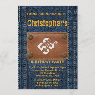 50th,Birthday Party Man,Invitation Denim style Invitation