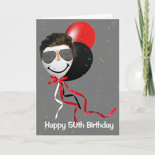 50th Birthday Party Man on Balloon Card (Front)