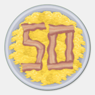 50th Birthday Party Mens Funny Bacon Eggs Classic Round Sticker