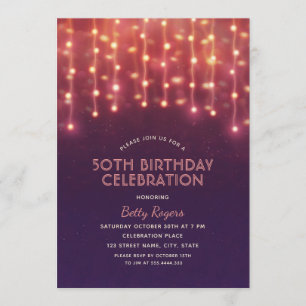 50th Birthday Party Modern Glitter String Lights Invitation
