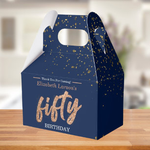 50th Birthday Party Modern Gold & Blue   Fifty Favour Box