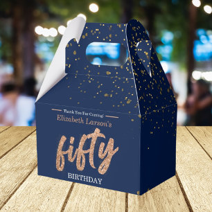 50th Birthday Party Modern Gold & Blue Fifty Favour Box