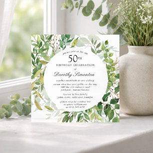 50th Birthday Party Modern Green Botanical  Invitation