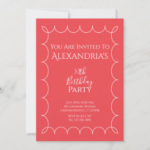 50th Birthday Party Modern Pink Red Wavy Border Invitation