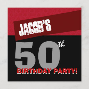 50th Birthday Party Modern Red Black White G400 Invitation