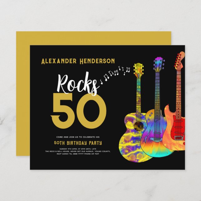 50th Birthday Party Music Guitars Rocks 50 (Front/Back)