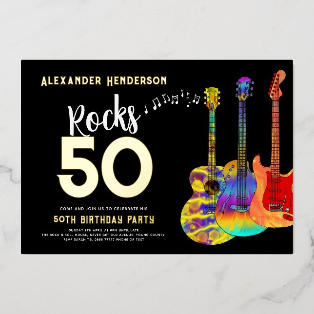 50th Birthday Party Music Rocks 50 Gold (Front)
