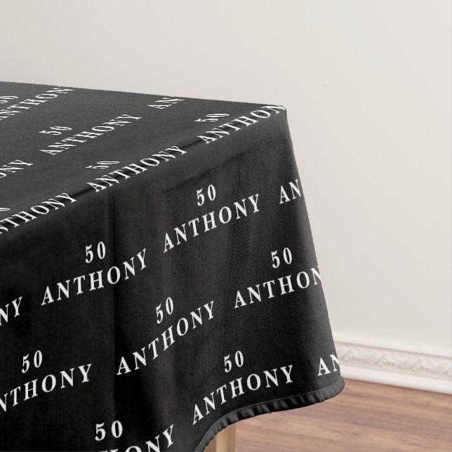 50th Birthday Party Name Black Modern Pattern Tablecloth (In Situ)