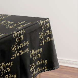 50th Birthday Party Name Black Modern Pattern Tablecloth