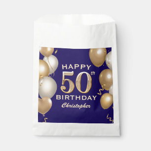50th Birthday Party Navy Blue and Gold Balloons Favour Bag