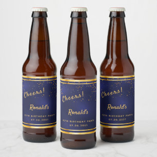 50th Birthday party navy blue gold cheers Beer Bottle Label