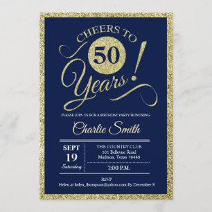 50th Birthday Party - Navy Gold ANY YEAR Invitation