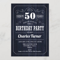50th Birthday Party - Navy Wood Pattern