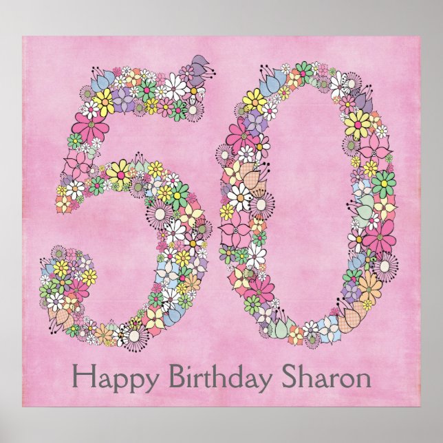 50th Birthday Party Number Banner Poster (Large) (Front)