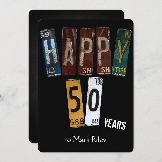 50th birthday party-old license plates invitation (Front/Back)