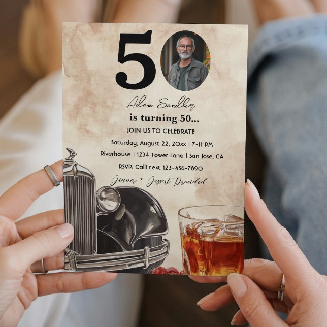 50th Birthday Party | Old Timer Car & Whiskey  Invitation (Creator Uploaded)