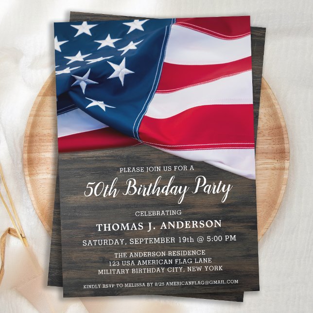 50th Birthday Party Patriotic American Flag Invitation (Creator Uploaded)