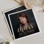 50th Birthday Party Photo Cheers Napkin<br><div class="desc">This custom 50th birthday napkin features the guest of honour's personalised photo,  name,  and birthday,  along with the word "Cheers" in elegant gold-coloured calligraphy script. A dark screen helps make the text pop. A great way to celebrate someone who's turning fifty!</div>