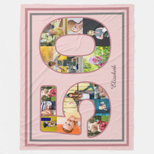 50th Birthday Party Photo Collage Dusty Blush Pink Fleece Blanket