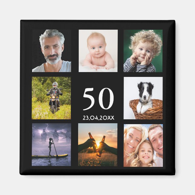 50th birthday party photo collage guy black magnet (Front)