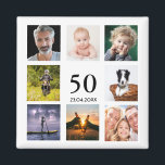 50th birthday party photo collage guy magnet<br><div class="desc">A magnet for a 50th birthday party for a guy, celebrating his life with a collage of 8 of your own photos. Templates for the age 50 and a date. Date of birth or the date of the party. Black coloured letters. White background. Perfect as a party favour, keepsake or...</div>