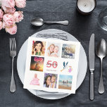 50th birthday party photo collage napkin<br><div class="desc">A napkin for a girly 50th birthday party,  celebrating her life with a collage of 8 of your photos.  Templates for a name,  age 50 and a date.  Date of birth or the date of the party.  Coral and burgundy coloured letters.  White background.</div>