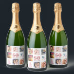 50th birthday party photo collage sparkling wine label<br><div class="desc">A bottle label for a 50th birthday party,  celebrating her life with a collage of 8 of your photos.  Templates for a name,  age 50 and a date.  Date of birth or the date of the party.  Coral and burgundy coloured letters.  White background.</div>