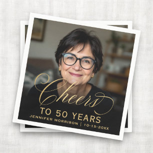 50th Birthday Party Photo Gold Script Cheers  Napkin
