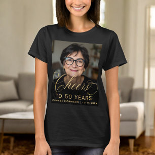 50th Birthday Party Photo Gold Script Cheers  T-Shirt