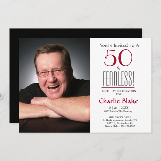 50th Birthday Party Photo  Invitation (Front/Back)