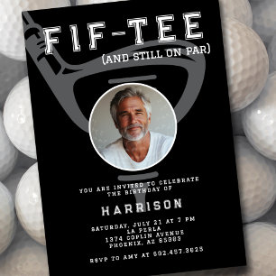 50th Birthday Party Photo Modern Golf Black Invitation