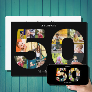 50th Birthday Party Photo Template Black White