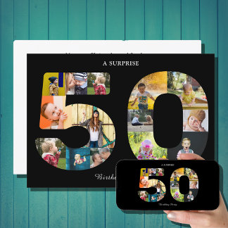 50th Birthday Party Photo Template Black White