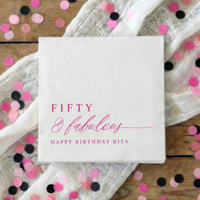 50th Birthday Party Pink Fifty & Fabulous Modern Napkin (Pink 50th birthday party napkins - fifty & fabulous in hot pink / magenta)