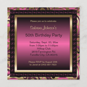 50th Birthday Party Pink Metallic & Gold Invitation