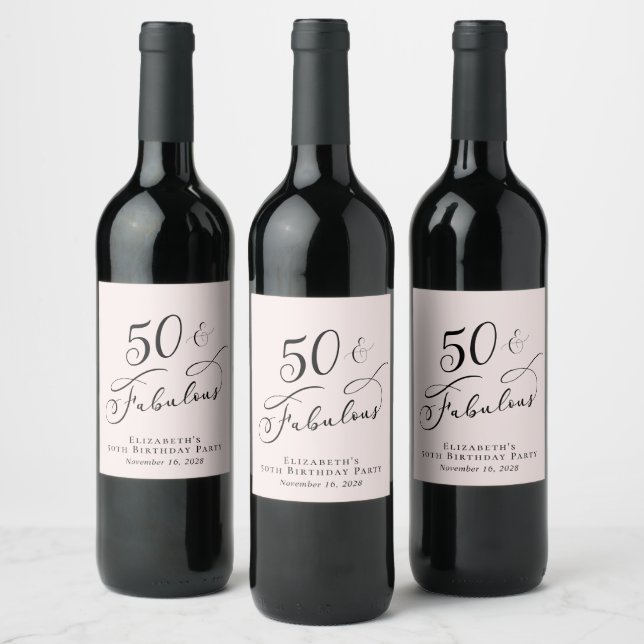50th Birthday Party Pink Wine Label (Bottles)