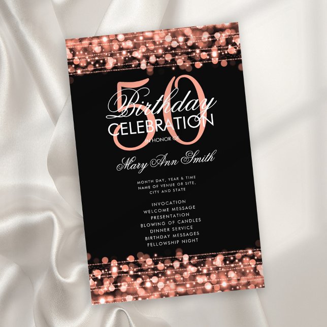 50th Birthday Party Program Rose Gold w/ Menu  (Creator Uploaded)