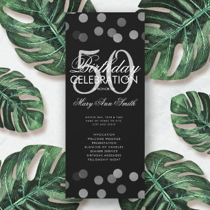 50th Birthday Party Program Silver Confetti Menu