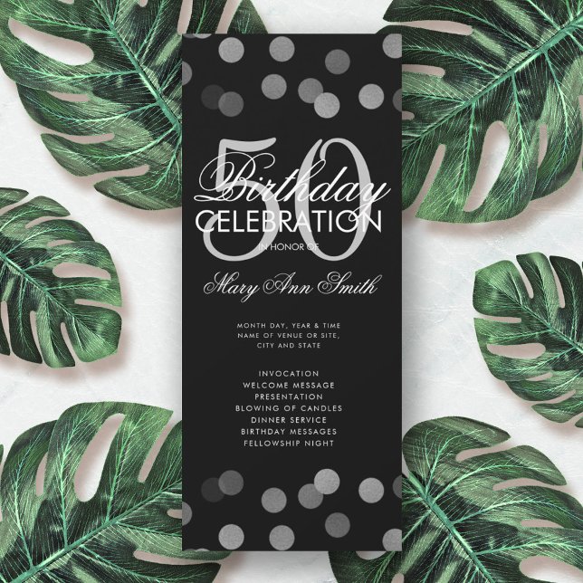 50th Birthday Party Program Silver Confetti Menu (Creator Uploaded)