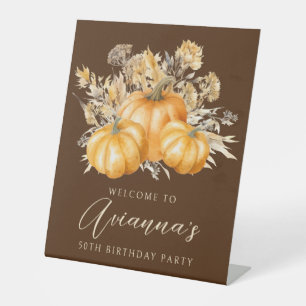 50th Birthday Party Pumpkin Fall Flower Welcome Pedestal Sign