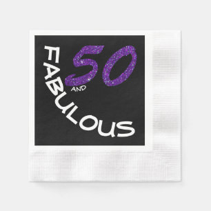 50th Birthday Party Purple Glitter Typography Napkin