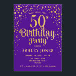 50th Birthday Party - Purple & Gold Invitation<br><div class="desc">50th Birthday Party Invitation.
Elegant design in royal purple and faux glitter gold. Features stylish script font and confetti. Message me if you need custom age.</div>