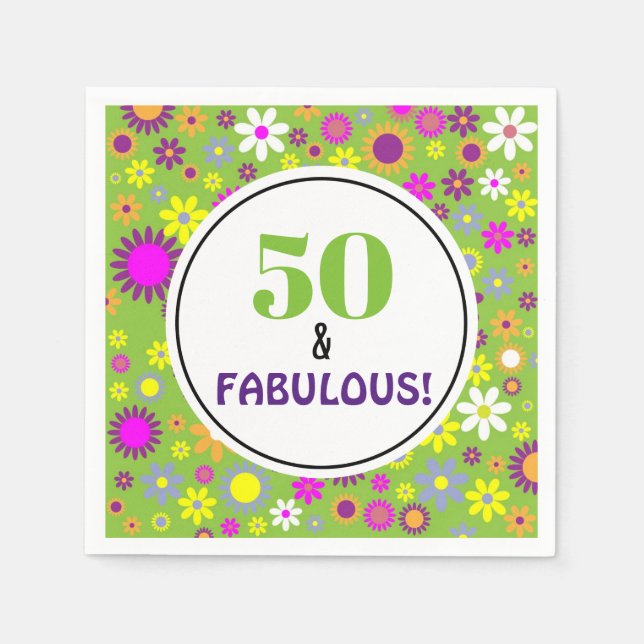 50th Birthday Party Purple Green Floral Napkin (Front)