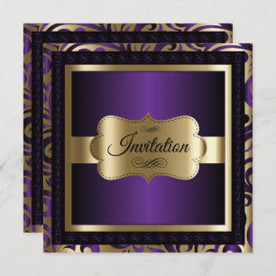 50th Birthday Party Purple Metallic & Gold Invitation