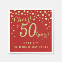 50th Birthday Party Red and Gold Diamond Napkins
