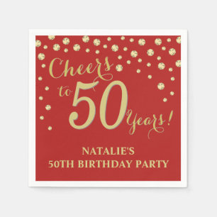 50th Birthday Party Red and Gold Diamond Napkins