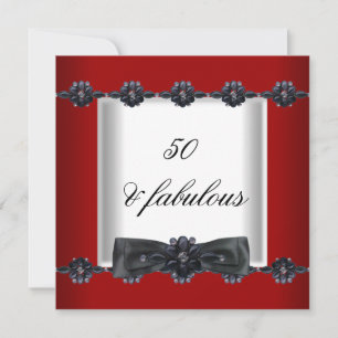 50th Birthday Party Red Black White Jewels Bow Invitation