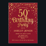 50th Birthday Party - Red & Gold Invitation<br><div class="desc">50th Birthday Party Invitation.
Elegant design in red and faux glitter gold. Features stylish script font and confetti. Message me if you need custom age.</div>