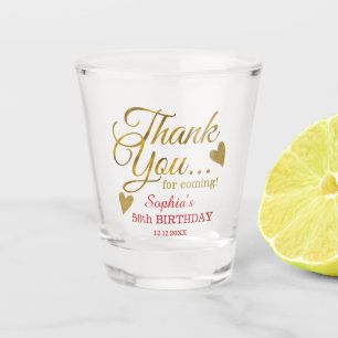 50th Birthday Party Red & Gold Thank You Favors Shot Glass